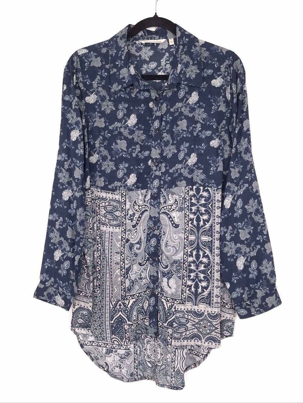 Soft Surroundings button up tunic top modal roll tab floral boho cottagecore